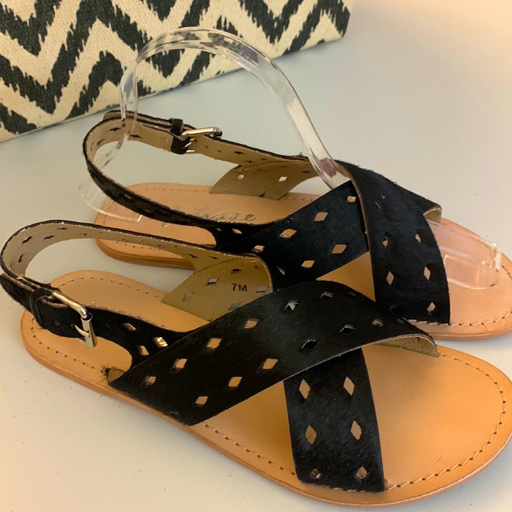 🆕 Matisse black REAL FUR died cow hair sandals, mules, sling back Super cute!